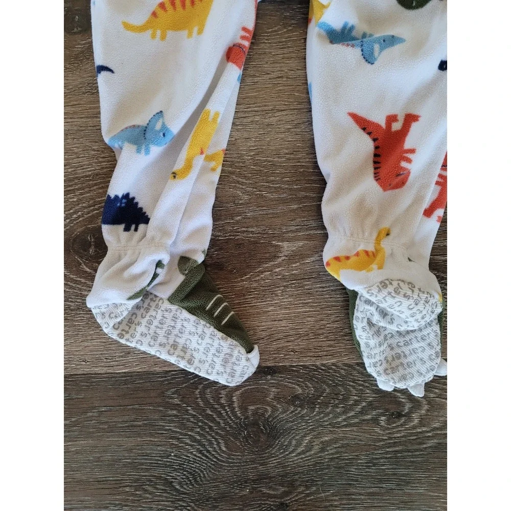 Carters Baby Boys 18M Dinosaur Fleece Footed Pajamas White Green Zip Sleeper #3